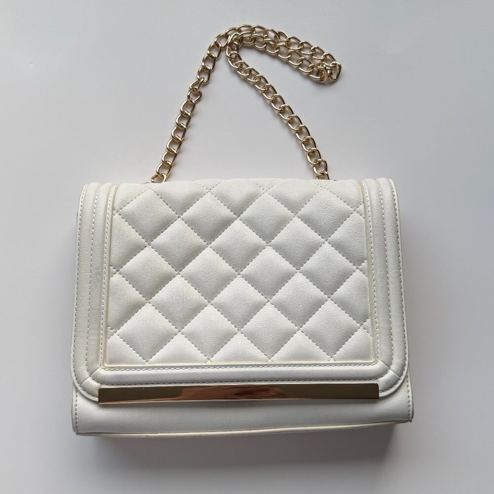 Aldo White Quilted Crossbody Purse with Gold Chain